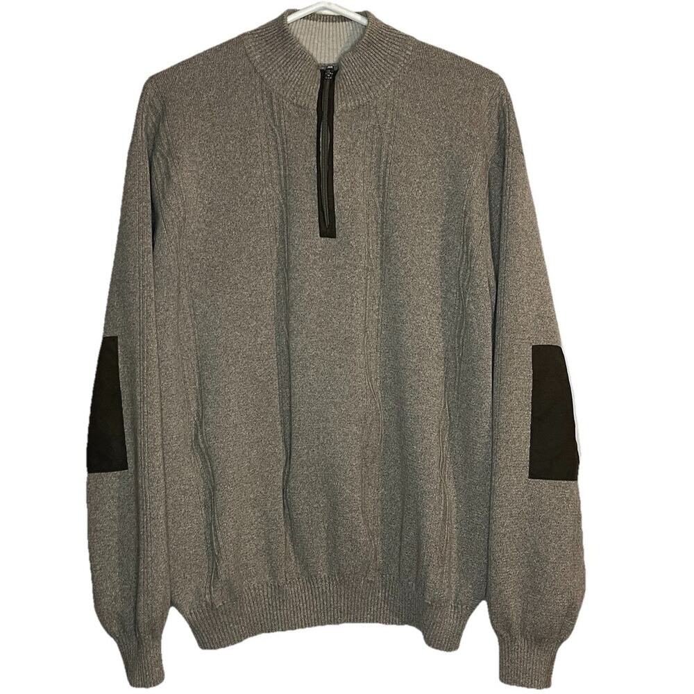 Alex Cannon Cable Knit Sweater Quarter-Zip Elbow Patch Cotton Pullover Men XL